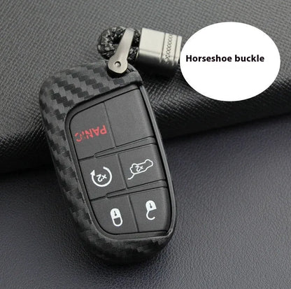 Carbon fibre pattern silicone key case for Dodge Chrysler Fiat remote keys with single bag and buckle options