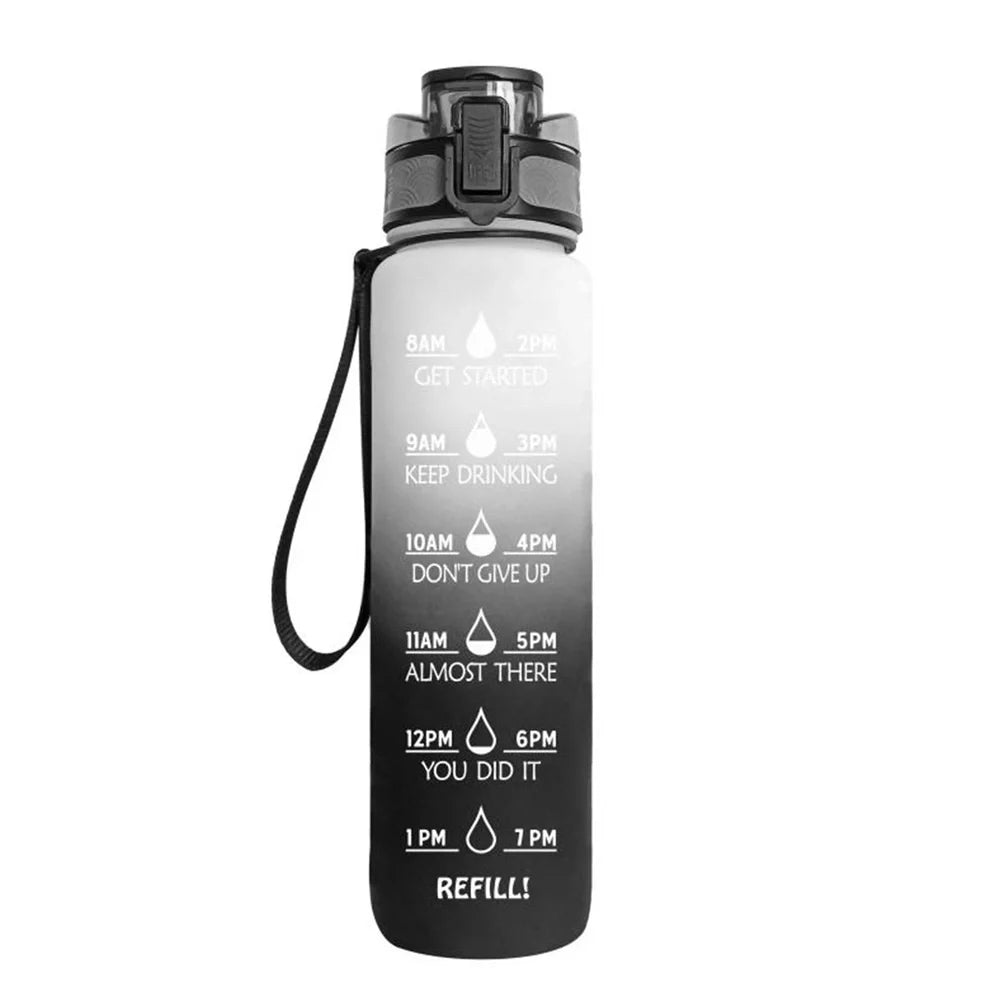 Tritan sports water bottle with frosted gradient finish showing blue-red colour transition