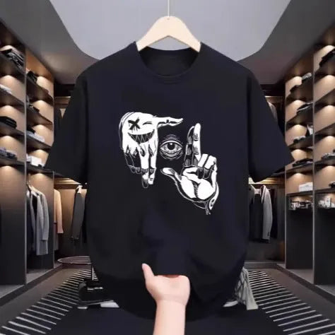 Men's short sleeve casual T-shirt in breathable mesh bird eye cloth polyester with digital printed cartoon pattern, available in six colour variations HQ574 to HQ579 and sizes from XXS to 6XL for general public style pullover