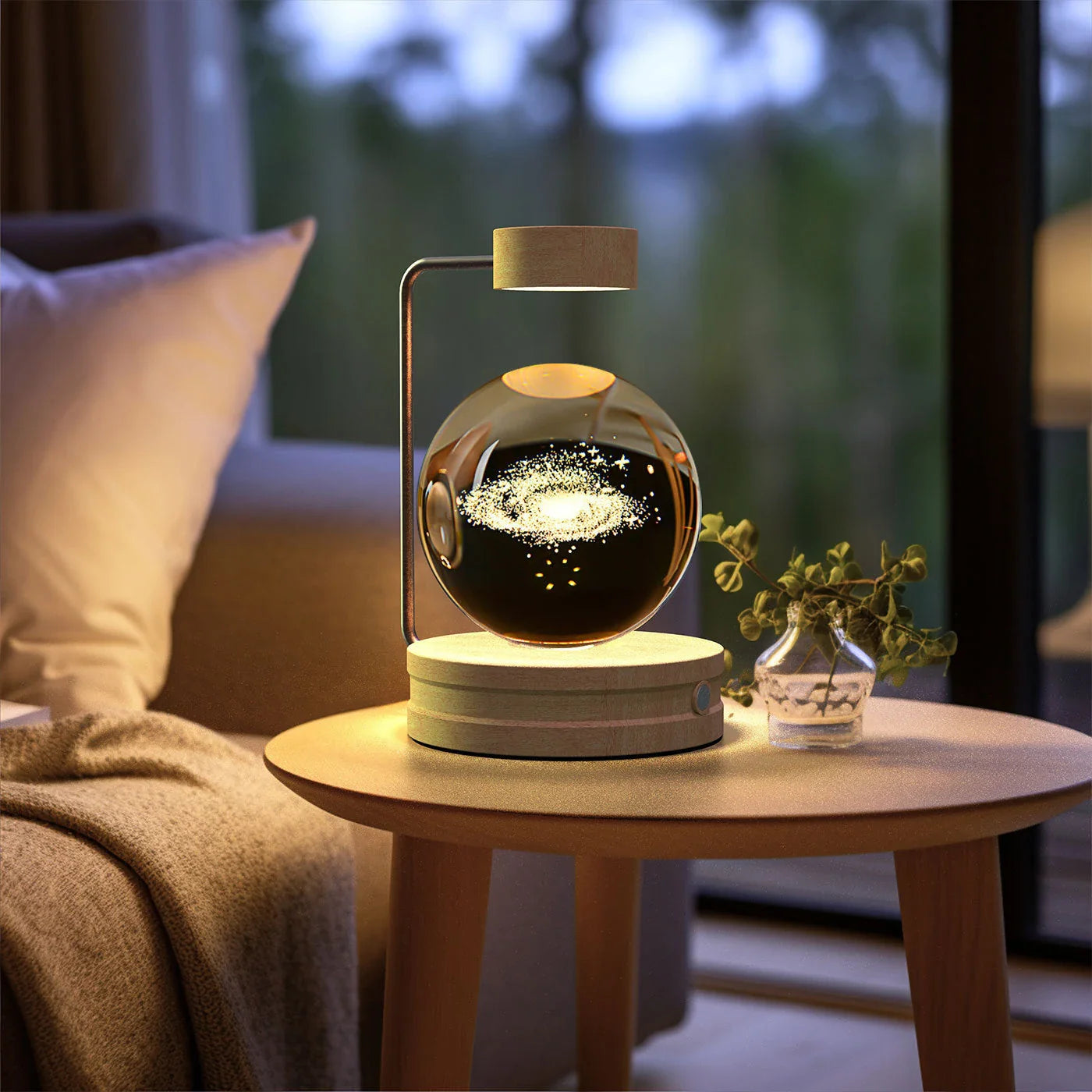 Crystal Ball Cosmic Dinosaur Indoor Night Light with USB Power and Warm Bedside Lighting