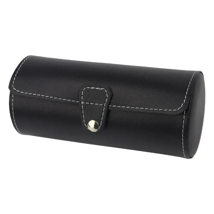Premium leather watch storage organizer with multiple slots for securely storing and protecting watches while traveling or for business use