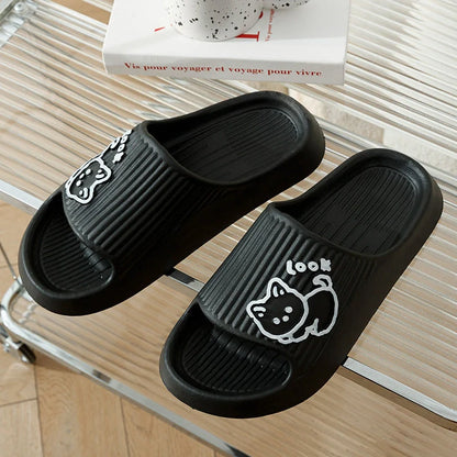 Women's cat design slippers with non-slip EVA sole in various colours