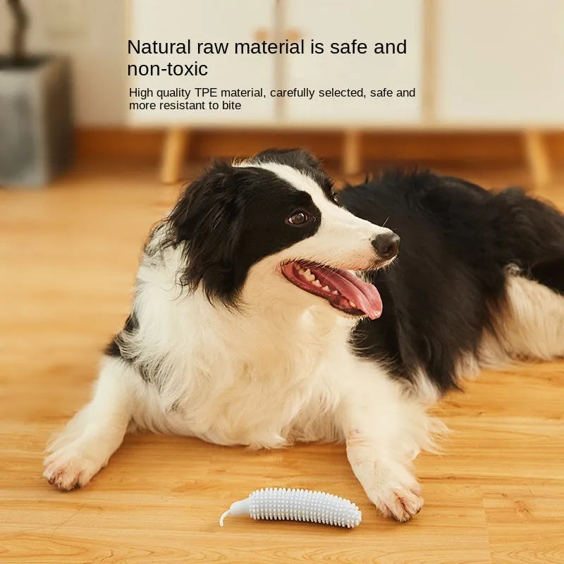 Green cucumber-shaped dog teething chew toy for bite resistance and interactive play.