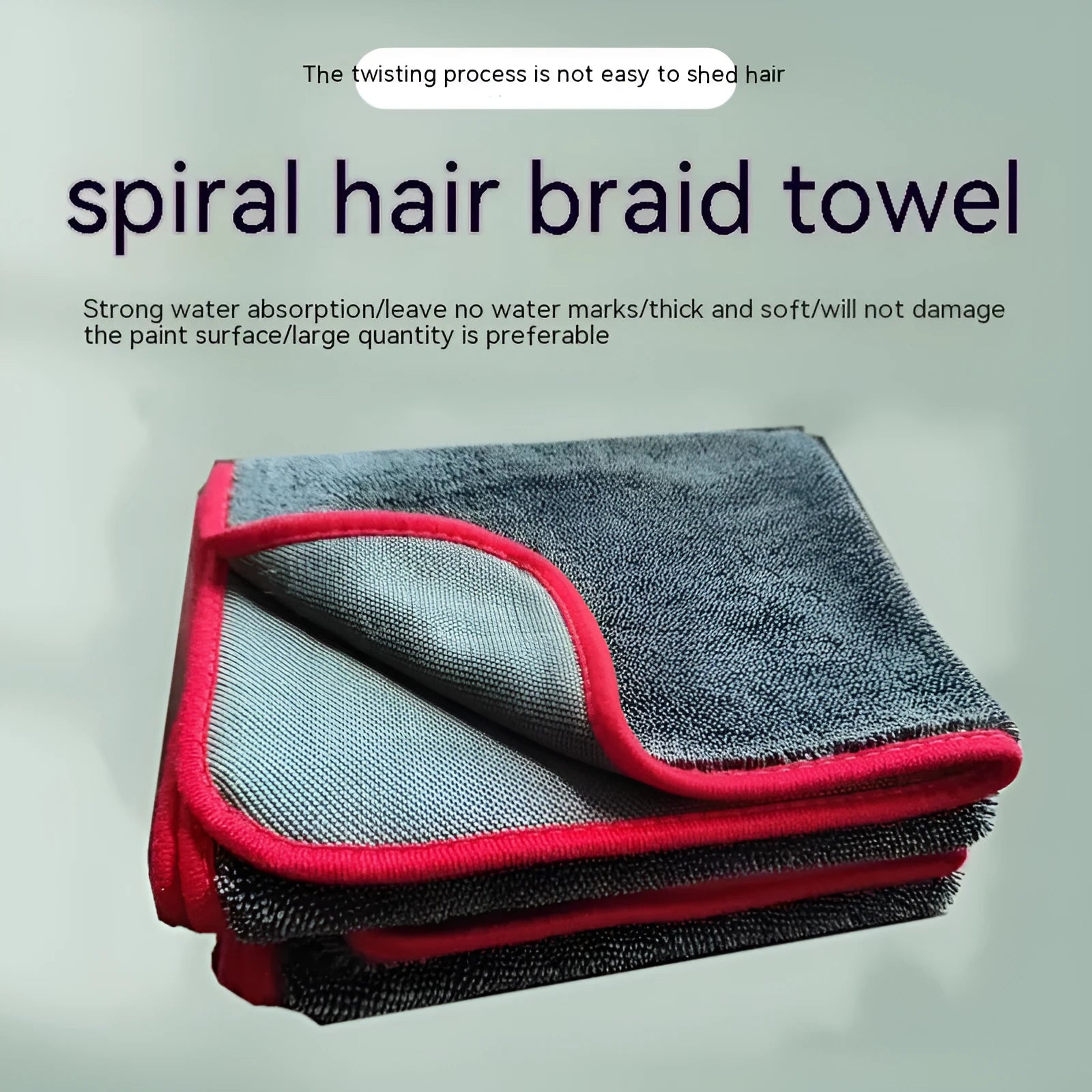 Grey car wash towel with black hemmed edge shown in multiple size options for vehicle cleaning
