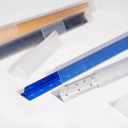 30cm triangular ruler in carbon black, prism blue, star silver or walnut gold, plastic or aluminium alloy, large or small scale