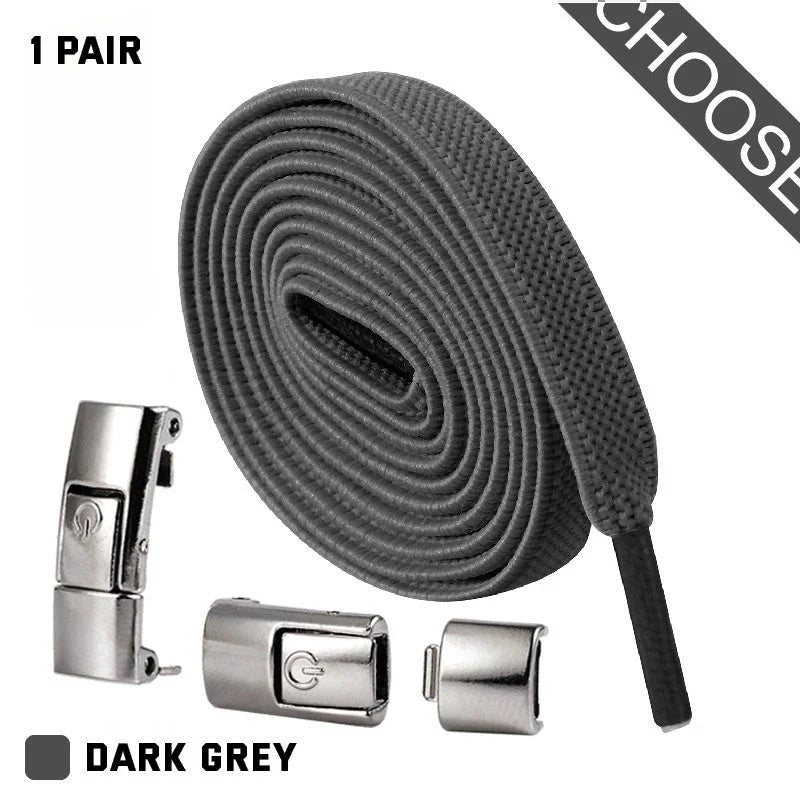No-Tie Slip-On Sneaker Shoelaces in a variety of colors, including white, blue, pink, and more.