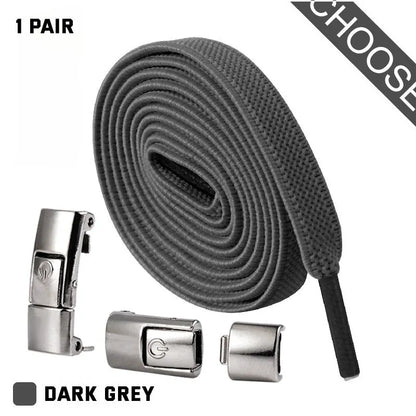 Press lock elastic shoelace with 8mm widened flat profile in assorted colours.