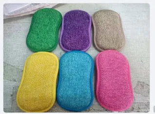 Double-sided kitchen sponge and microfiber cloth set for cleaning pots, pans, and hard surfaces