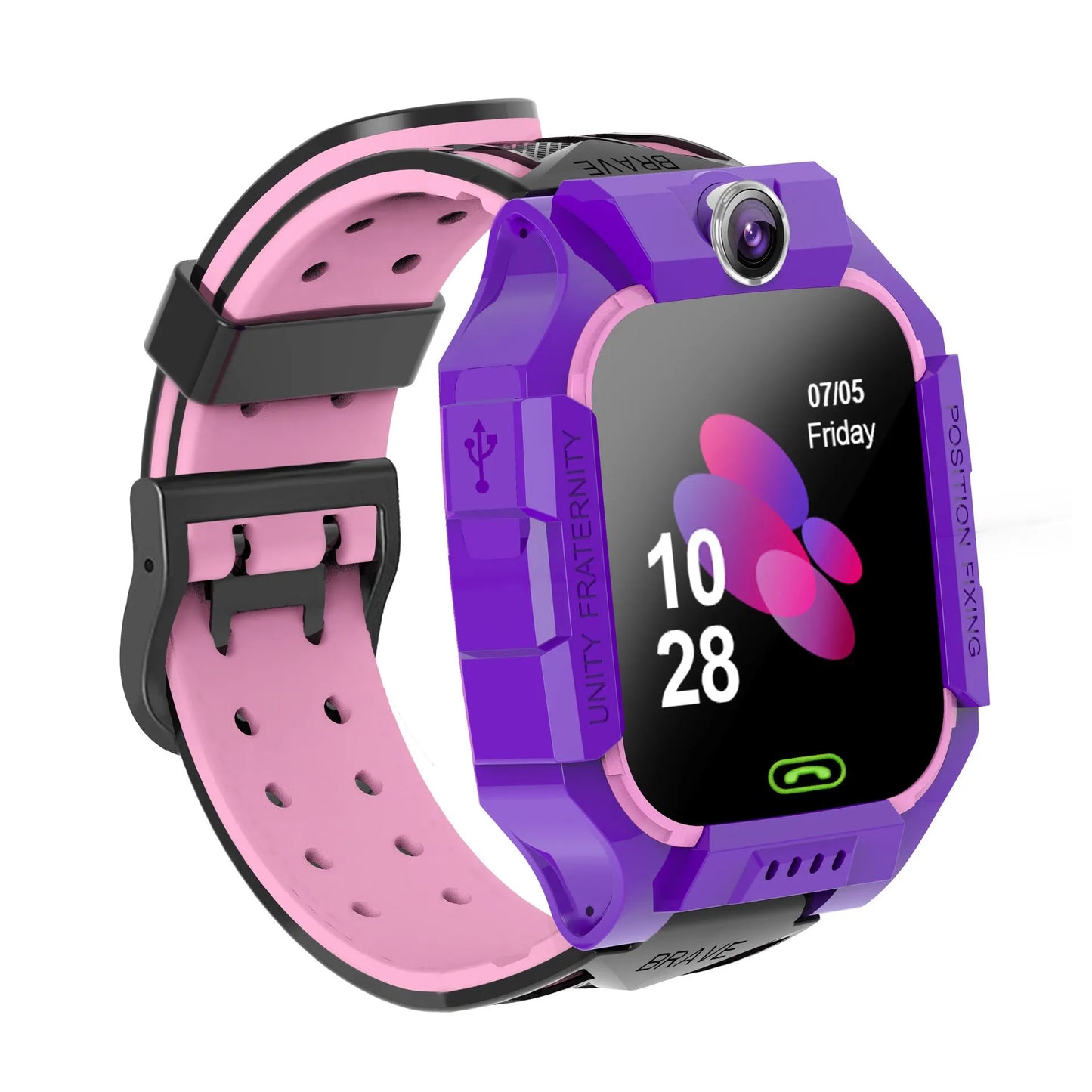 Children's smart watch with silicone wristband in pink, blue or red colour