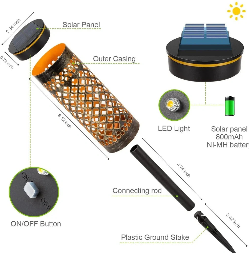 Geometric iron solar-powered lawn lamp with warm light, IP65 waterproof for courtyard garden decor