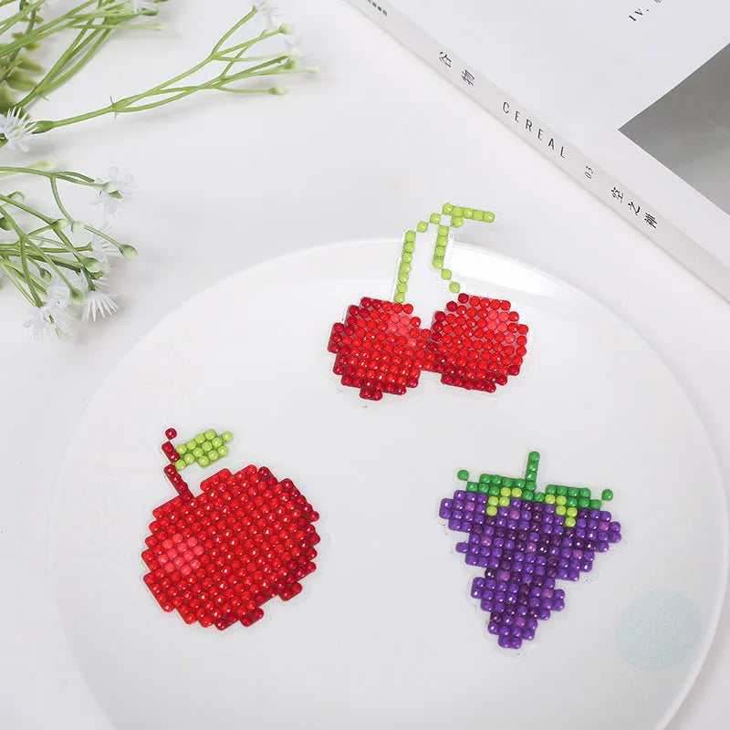 Fruit cartoon diamond painting notepaper set with resin drill bits, 6 x 8cm frameless handmade craft