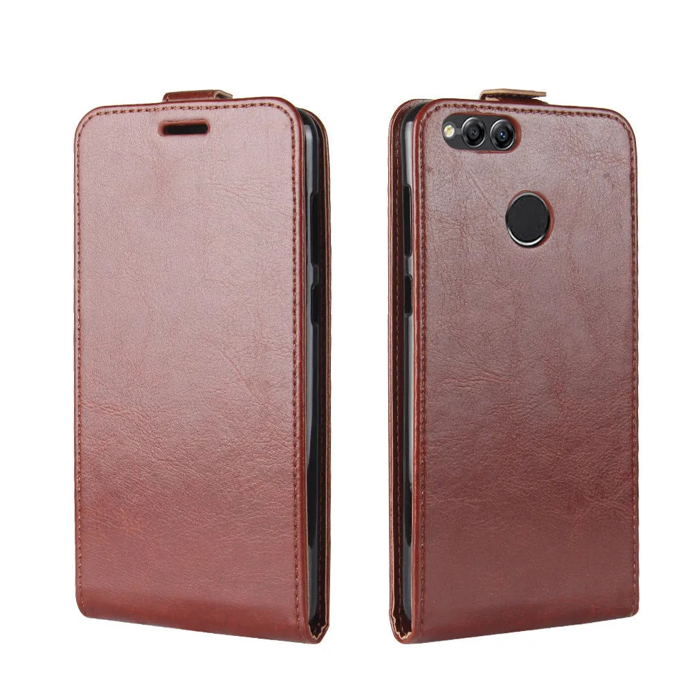 Honor 7X leather wallet phone case in crazy horse pattern with card slots