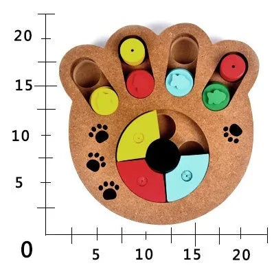Wooden dog puzzle toy in bone type, paw print, and square styles for feeding and play