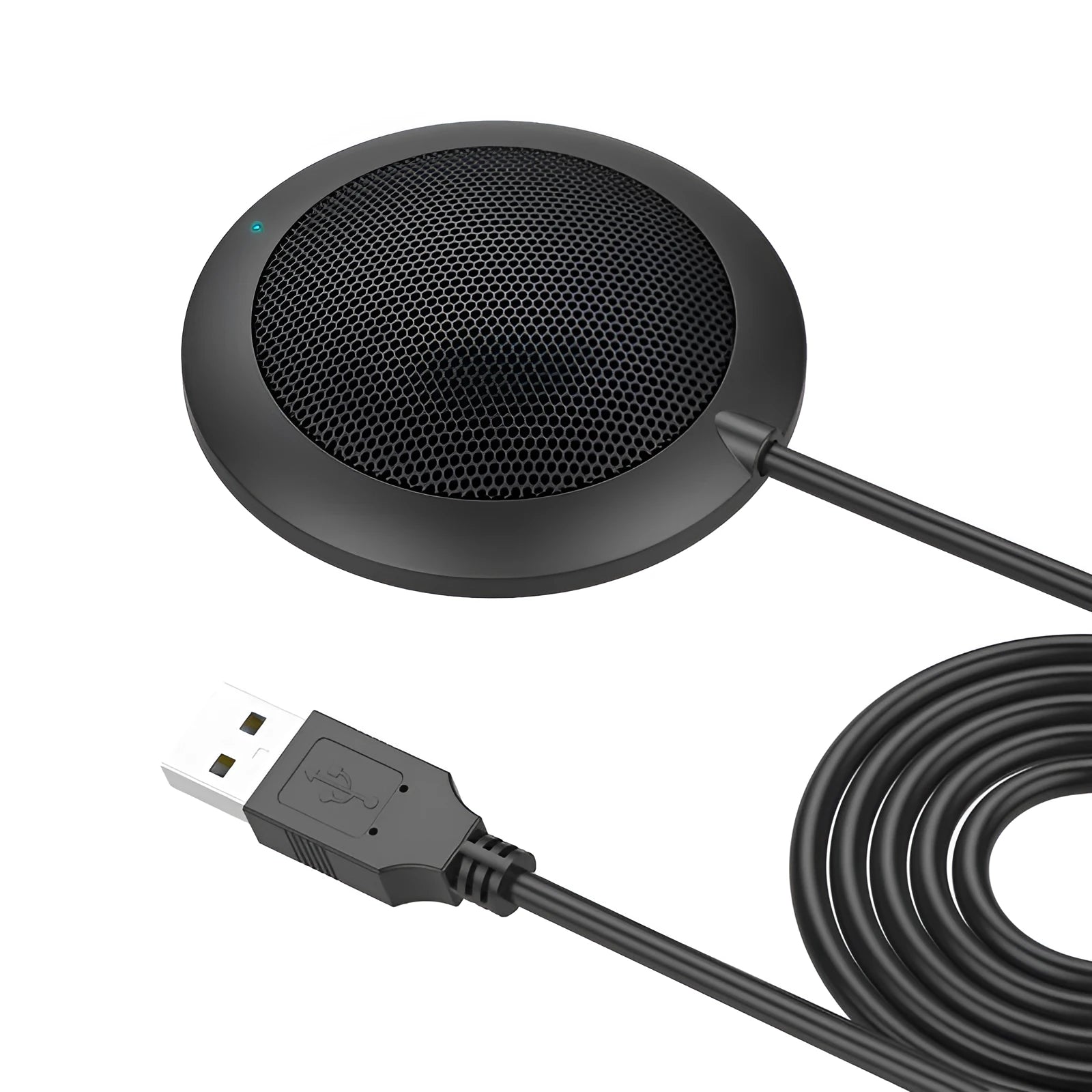 Black USB omnidirectional microphone with zinc alloy shell and metal mesh cover for desktop computers