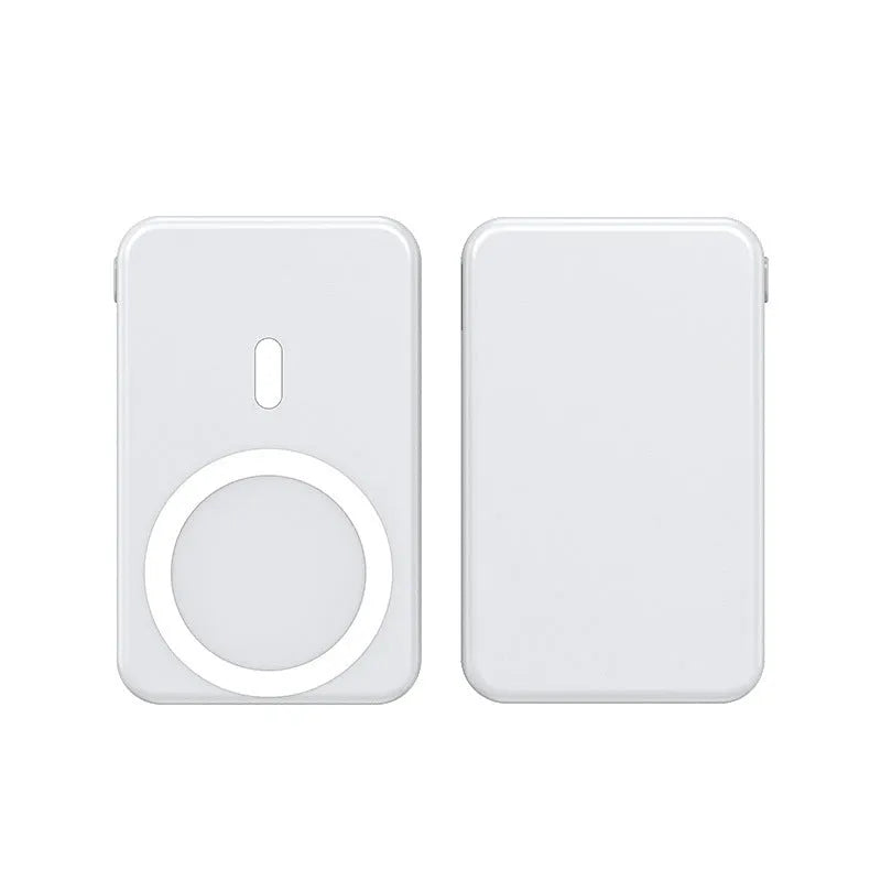 Ultra-thin black magnetic wireless power bank with 10000mAh capacity next to an iPhone.