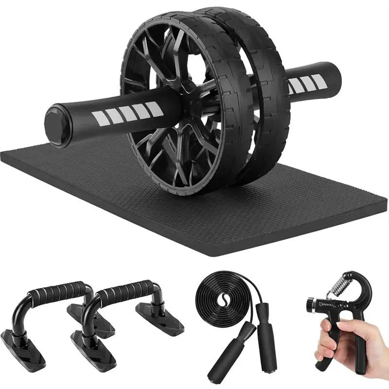 Indoor push-up bracket and seven abdominal wheel fitness kit in four colour options
