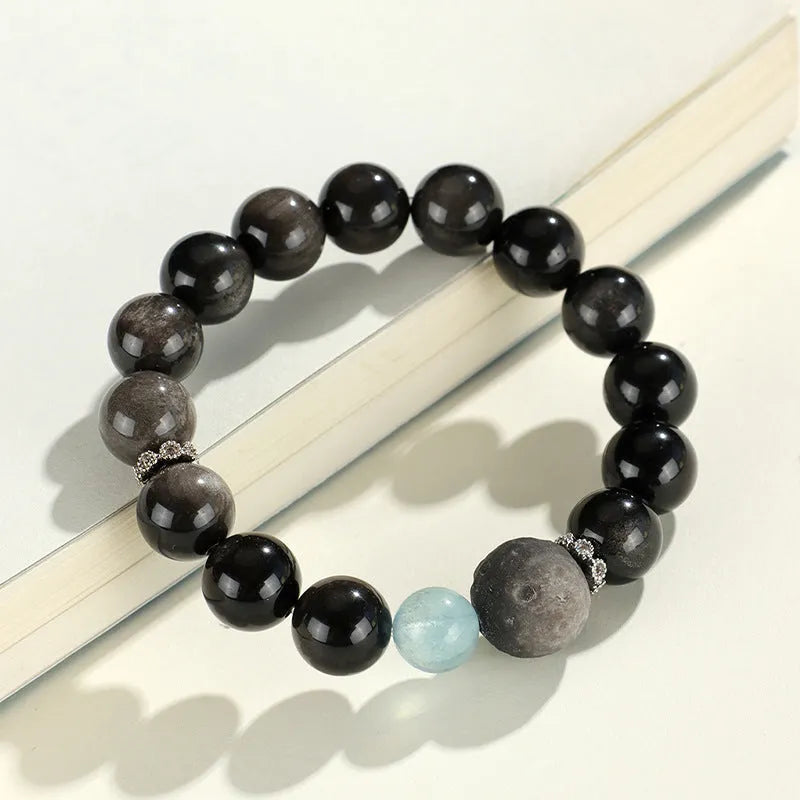 Silver stone crystal beaded bracelet with white, pink and navy blue diamond-cut crystals