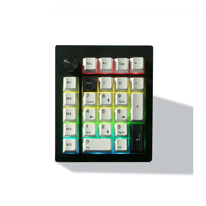 Wireless mechanical digital Bluetooth keyboard with numeric keypad in black or white, featuring a three-model design for flexible connectivity to computers and devices.