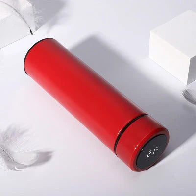 Sleek stainless steel vacuum flask with LED temperature display in various colors and capacities