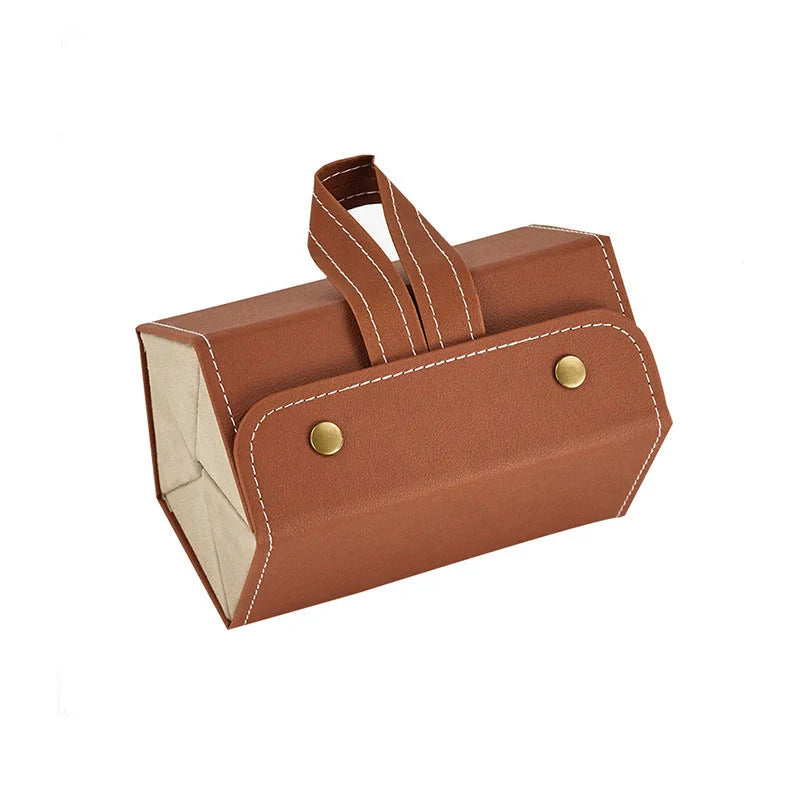 Foldable PU leather sunglasses and eyeglasses travel organiser case in black and brown