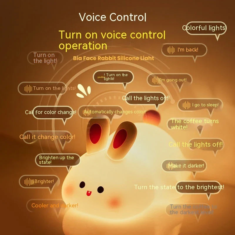 Adorable LED night light with soft silicone design and rabbit face, perfect for kids' bedrooms