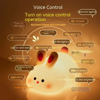 Adorable LED night light with soft silicone design and rabbit face, perfect for kids' bedrooms