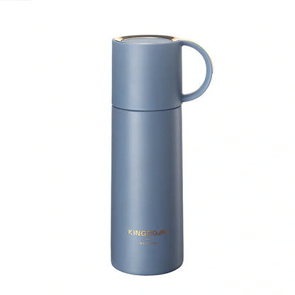 350ml stainless steel insulated vacuum flask in blue, with leakproof lid and round mouth for coffee or water