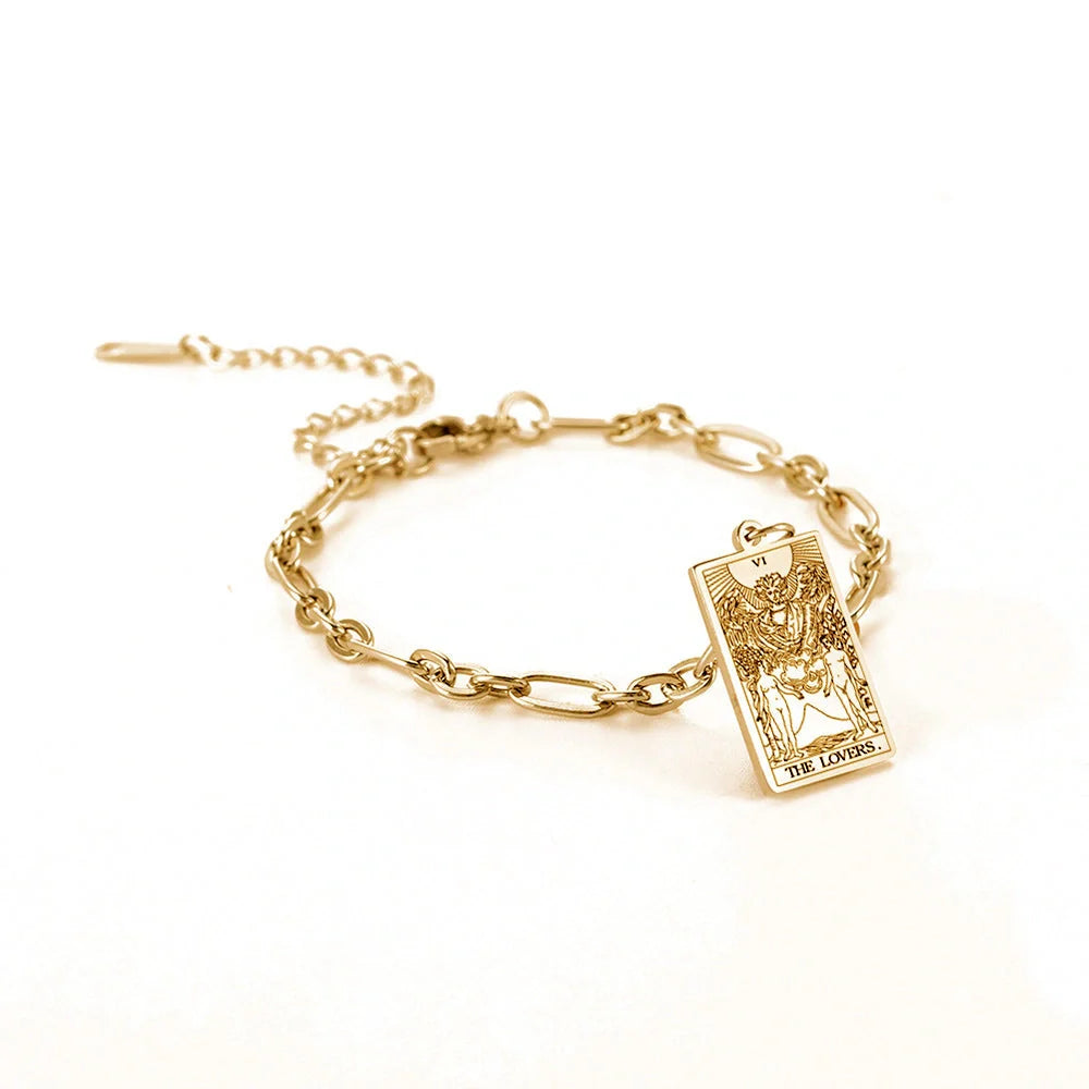 12 Tarot Card Series stainless steel bracelet with 18K gold plating
