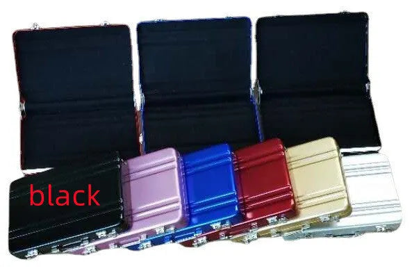 Slim aluminium alloy card holder in red, blue, black, silver, pink, or gold.