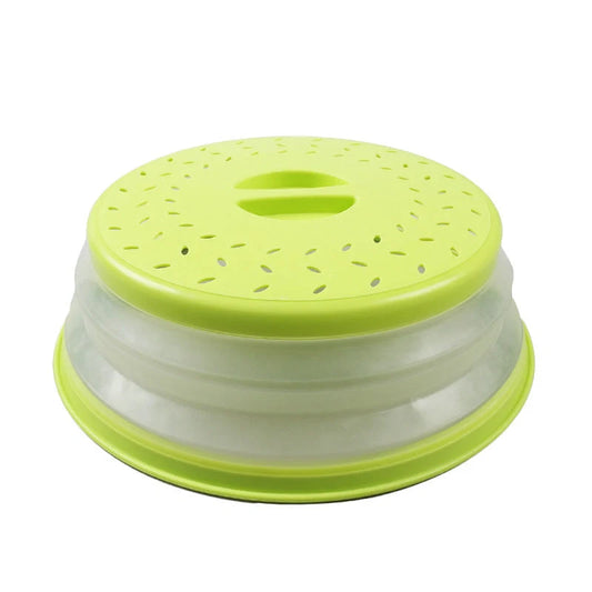 Foldable plastic microwave cover in assorted colours for splatter-free heating