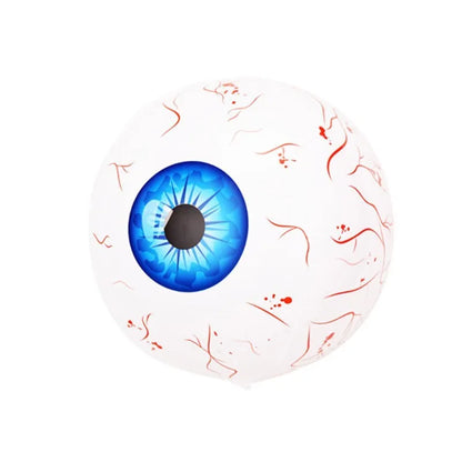 Halloween eyeball balloon with bloodshot pattern, 55 cm uninflated, 40 cm diameter when inflated, in green, blue, or red