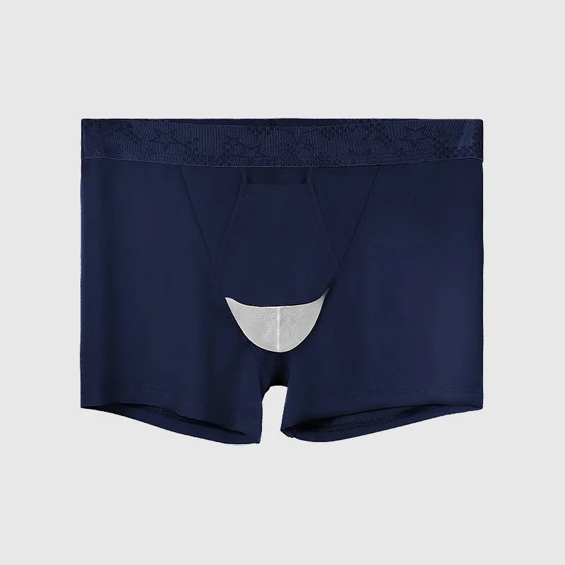 Men's ice silk nylon boyshorts in black, grey, blue, white, and light blue colours