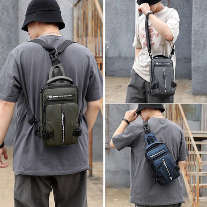 Versatile men's crossbody bag with multifunctional backpack, shoulder, and chest pack design in various colors