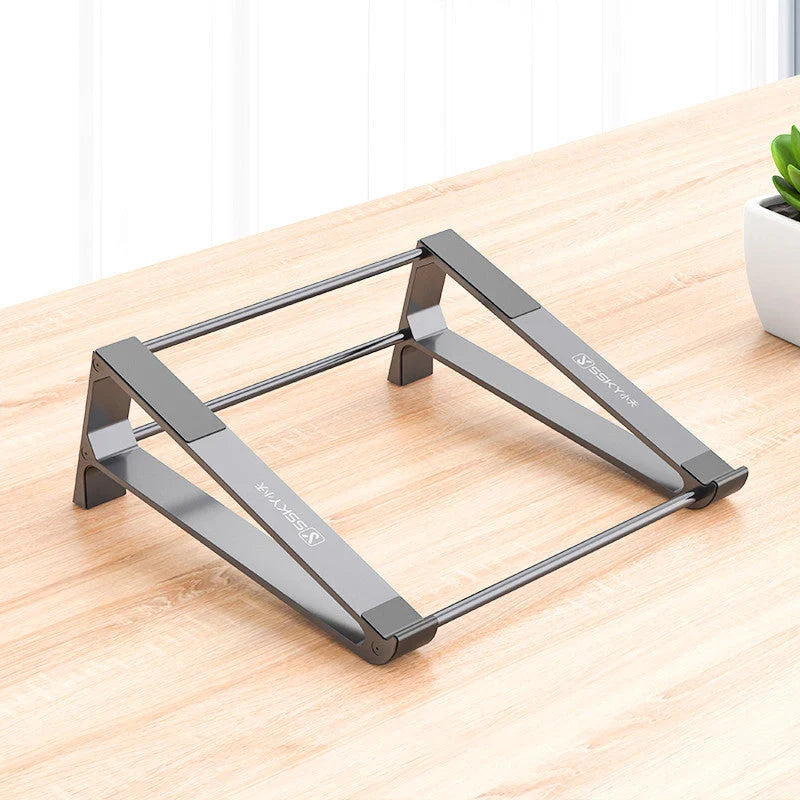 Aluminum alloy portable laptop stand with non-slip silicone pads in Space Grey and Aurora Silver