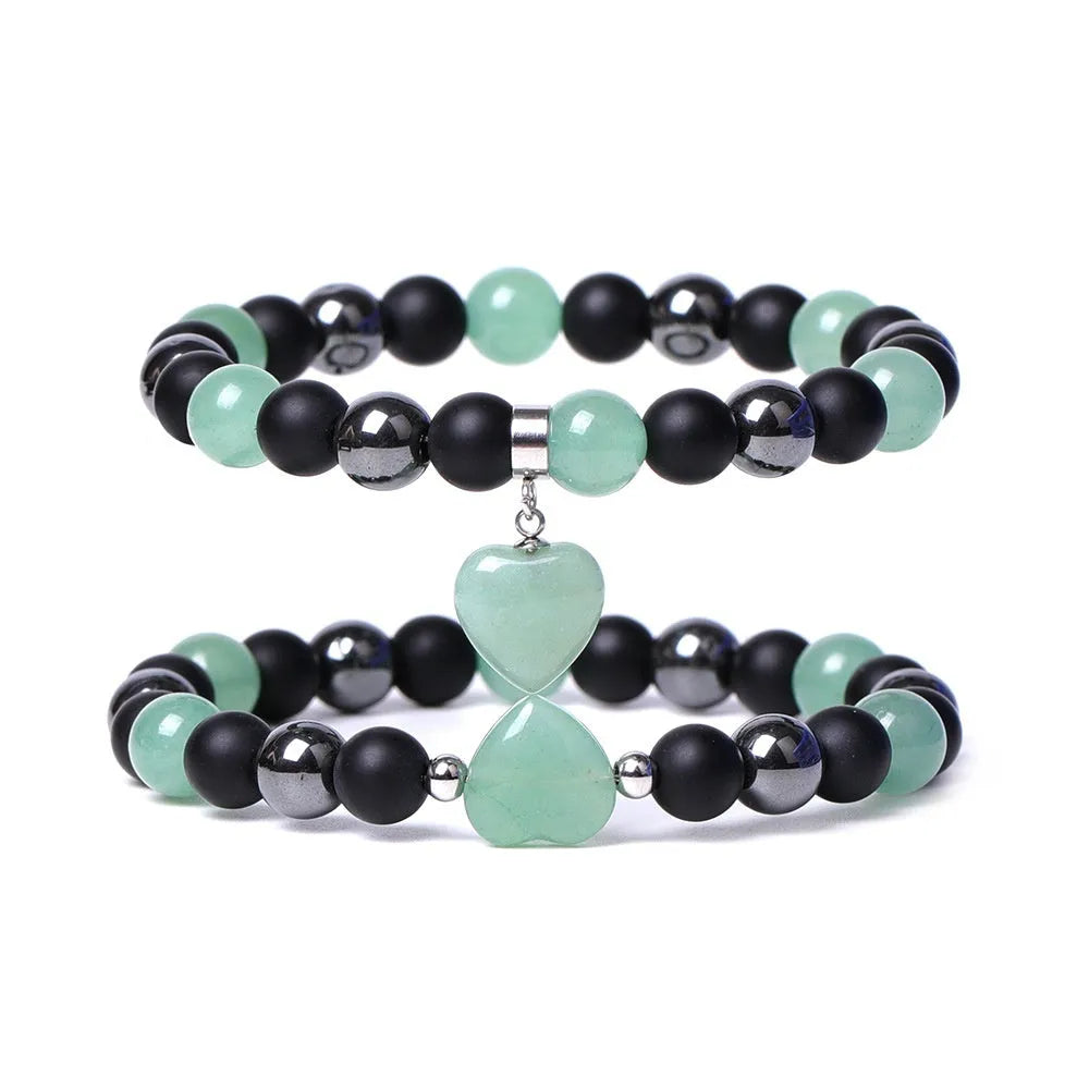 Geometric peach heart stone bracelet with hand-cut craftsmanship in multiple colour variations