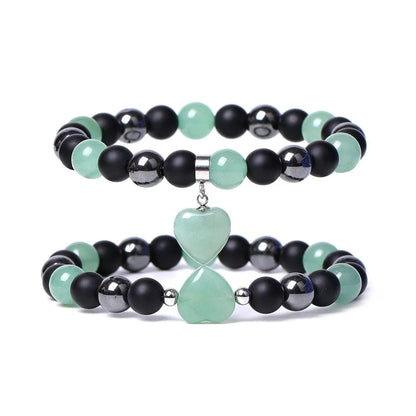 Geometric peach heart stone bracelet with hand-cut craftsmanship in multiple colour variations