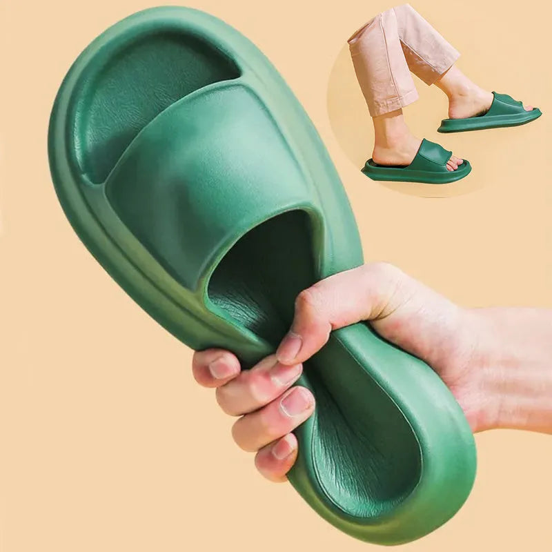 EVA flip-flop slippers with thick sole in multiple colours showing non-slip pattern