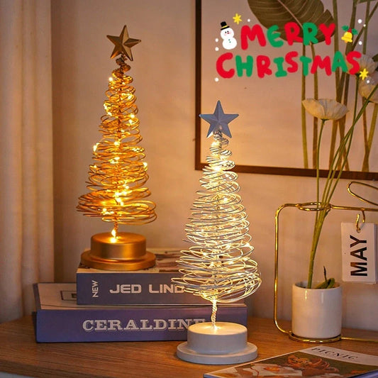 Festive LED Christmas tree lamp with a warm, glowing spiral design made of premium metal materials