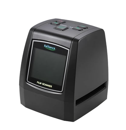 14 megapixel film negative and slide scanner with 2.4-inch LCD screen on a desk.