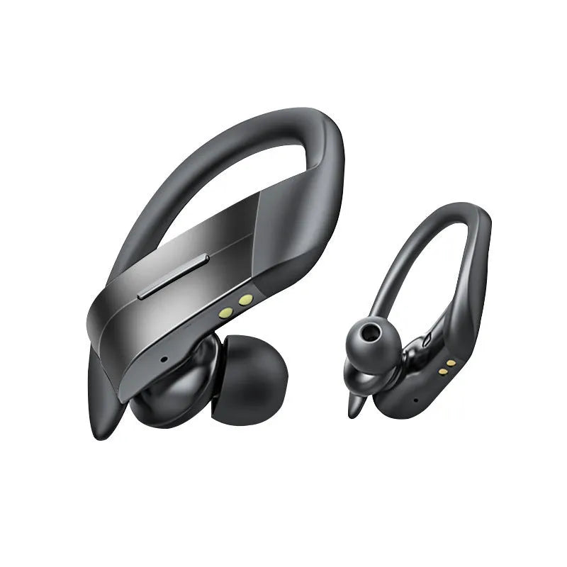 In-ear wireless headphones with Bluetooth 5.0, hanging ear design, NFC, and multi-point connection in Black or White