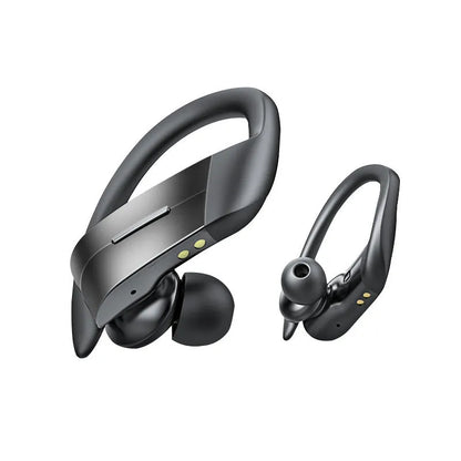 In-ear wireless headphones with Bluetooth 5.0, hanging ear design, NFC, and multi-point connection in Black or White