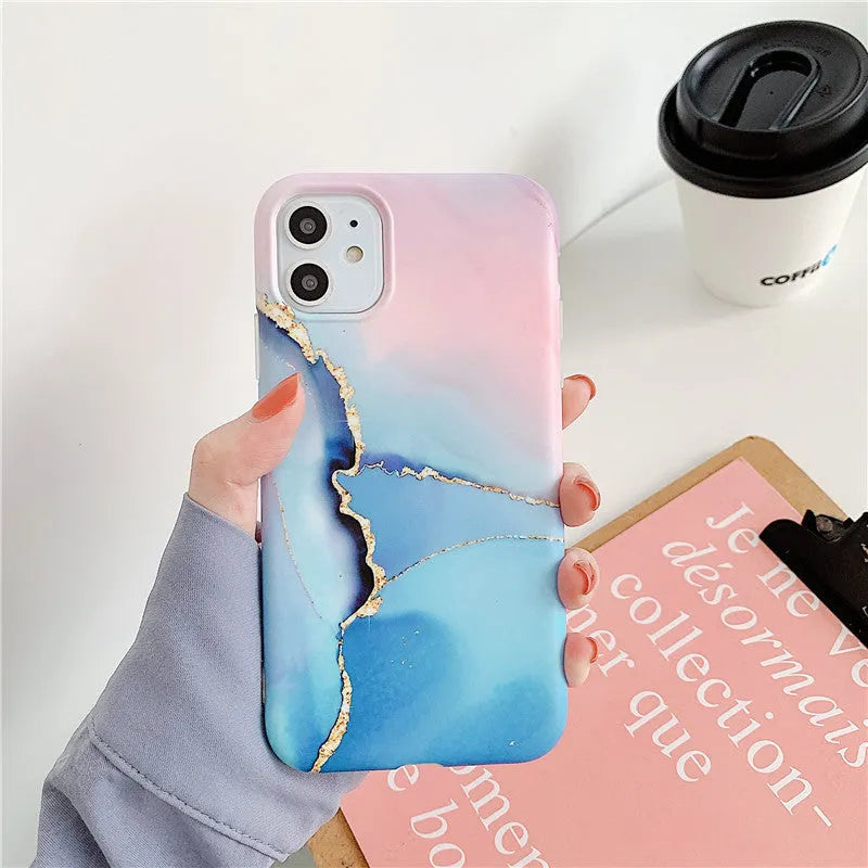 Cartoon marble pattern TPU back cover case for iPhone in various colour options