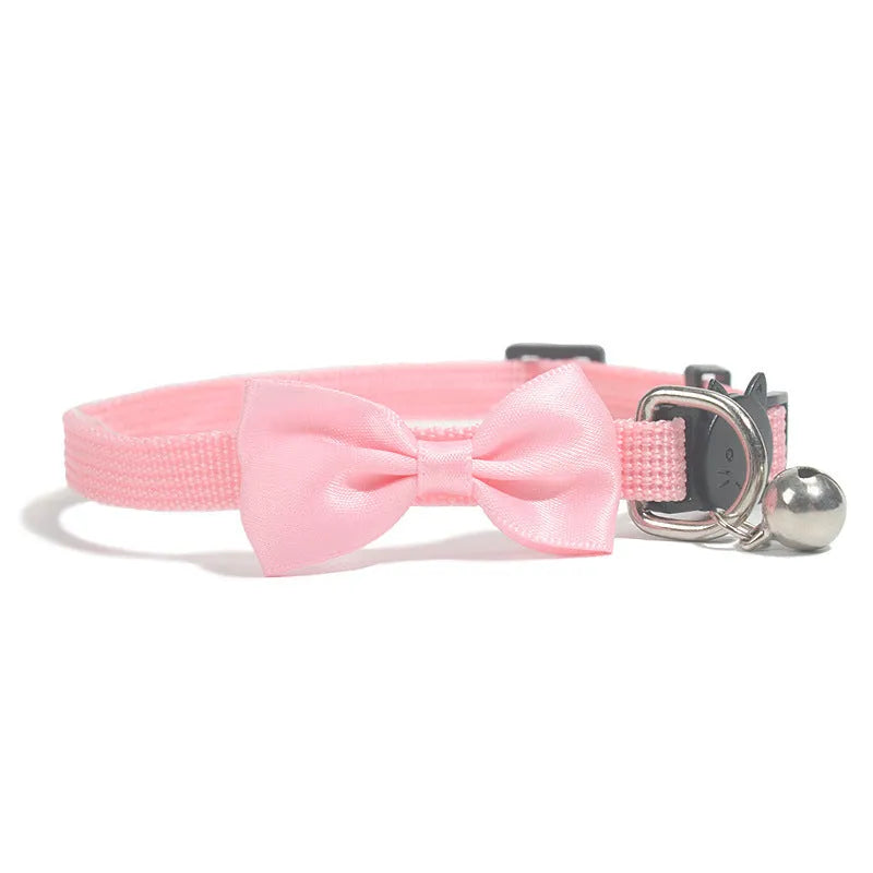 Adjustable nylon cat collar with bell decoration in striped pattern, multiple colour options available
