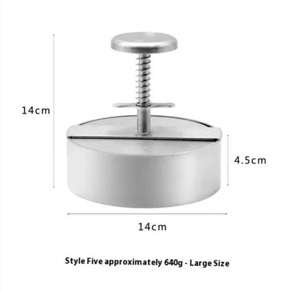 Silver stainless steel meat press mould for making burger patties