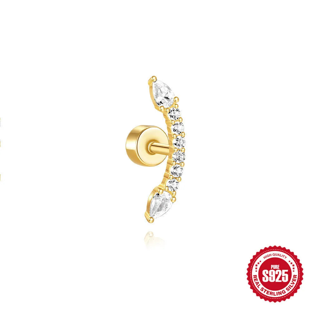 S925 sterling silver flat column thread ear bone stud in a gold plated finish.