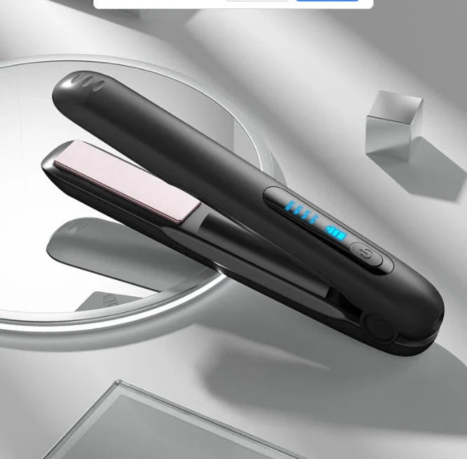 Cordless hair straightener and curler with ceramic plates, 4 heat settings, and 5000mAh rechargeable battery for on-the-go styling