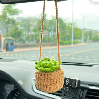 Green and white fishing style car plant decoration with 8cm base and 25cm hanging rope