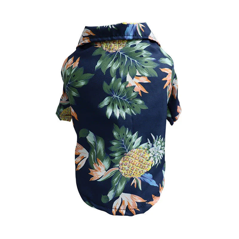 Breathable Hawaiian-style pet shirt for dogs and cats in various tropical colors and patterns