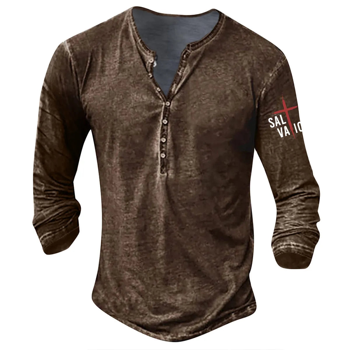 Plus size punk style pullover top with button-down collar and arm cross print, available in multiple colours and sizes.