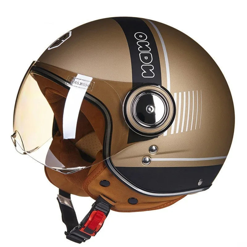 Retro style battery car half helmet in bright two-tone colours with ABS shell